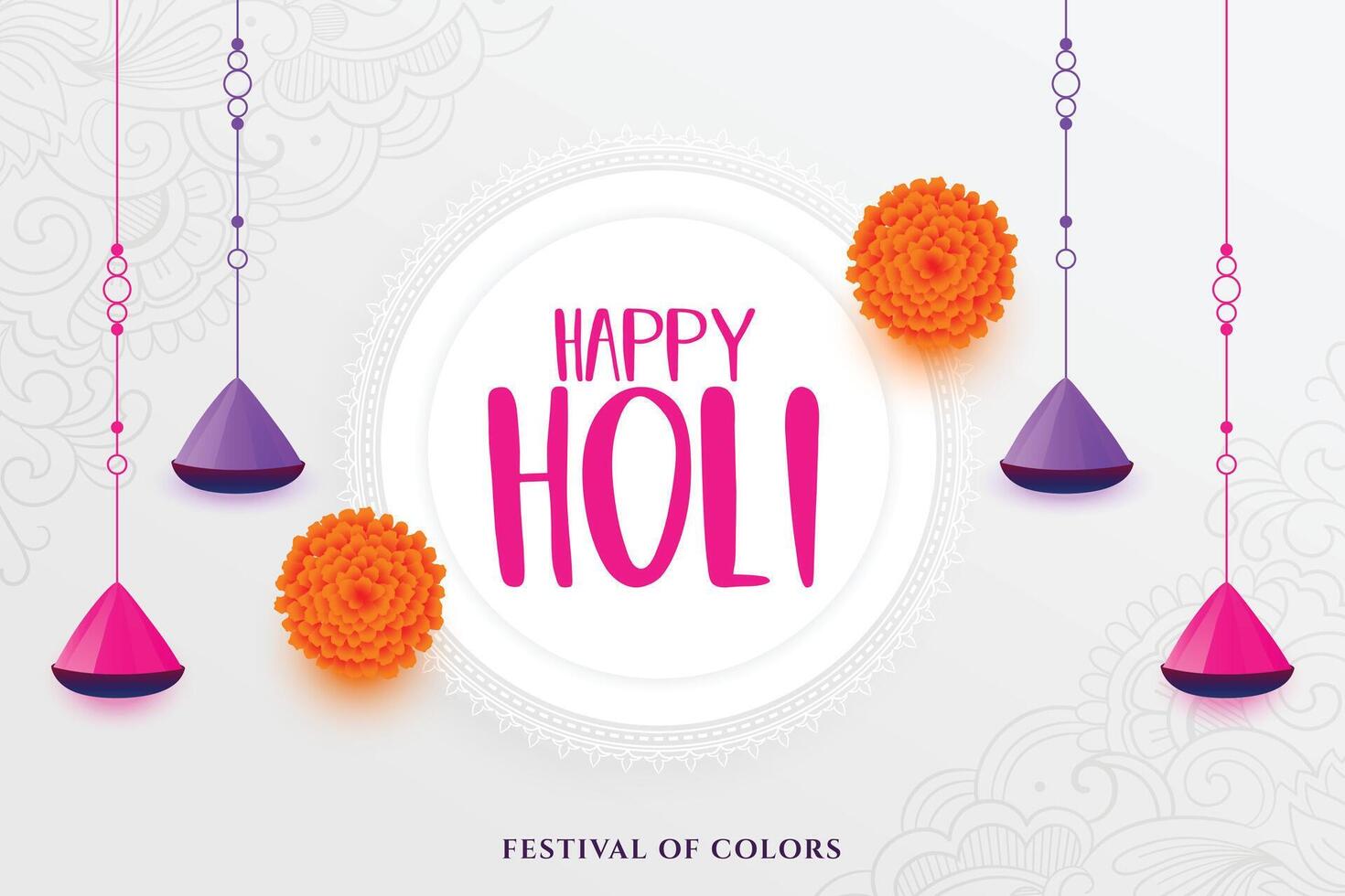 holi festival background with hanging gulaal and flowers vector