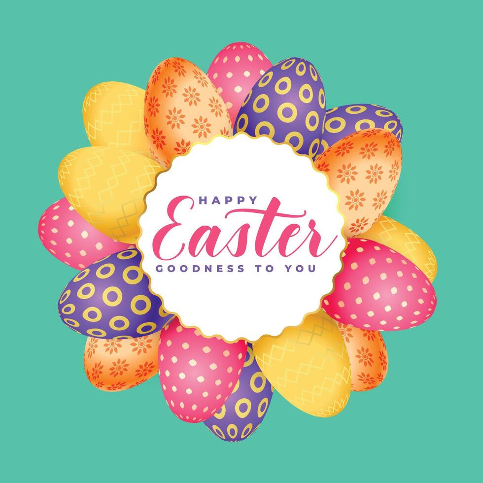 bunch of realistic easter 3d eggs card design vector