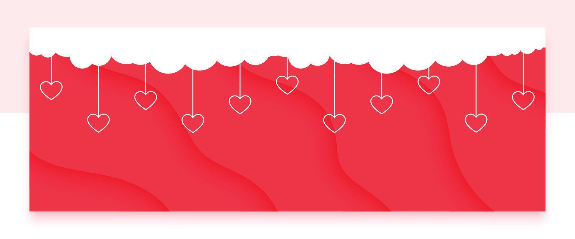 hanging style love heart and paper cloud banner with text space vector