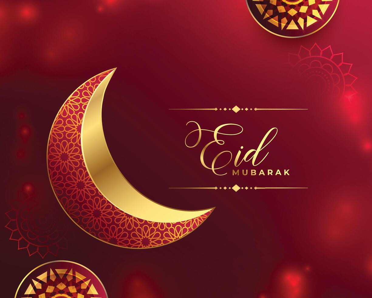 islamic eid mubarak festival red and golden shiny beautiful greeting design vector