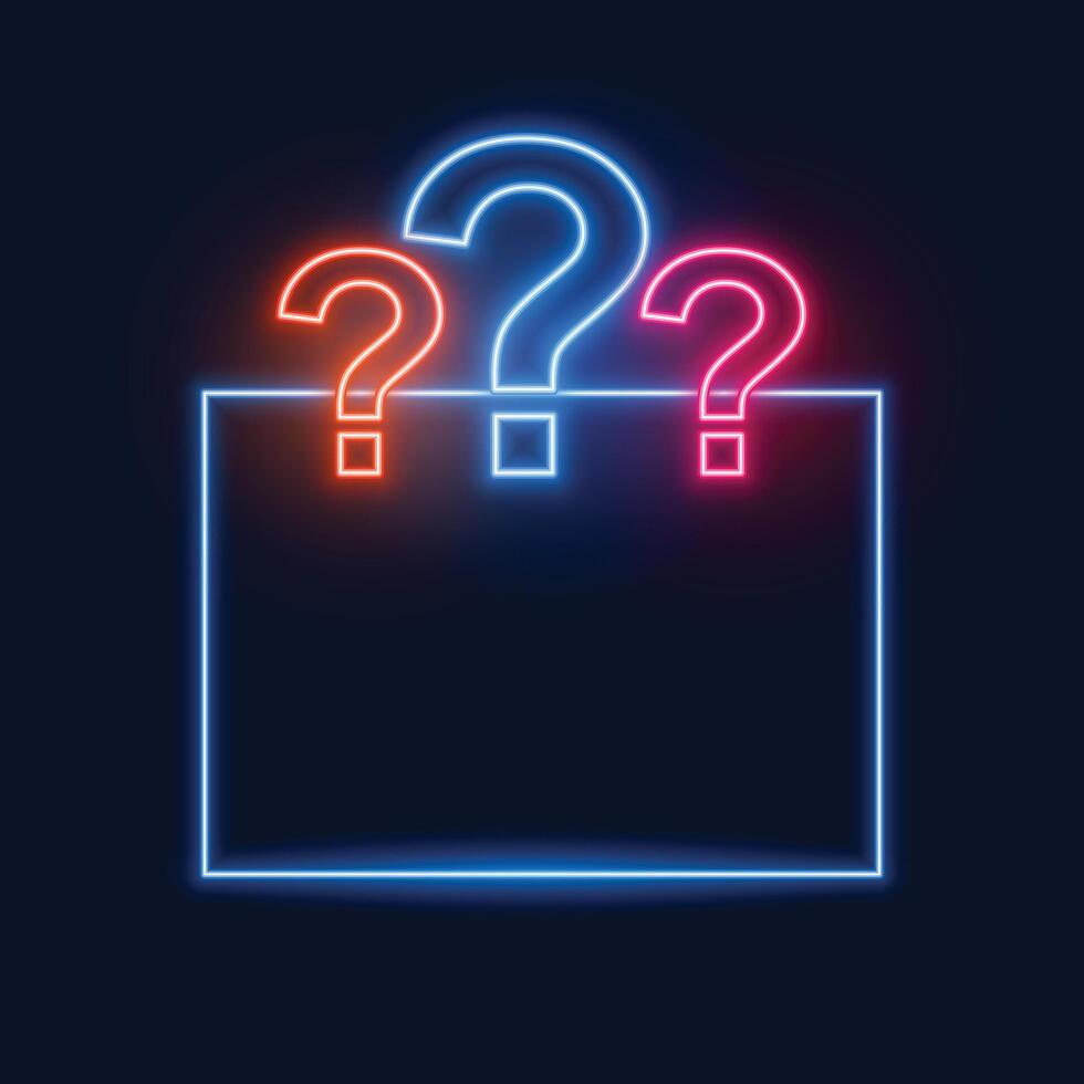 glowing neon question mark sign background with blank space vector