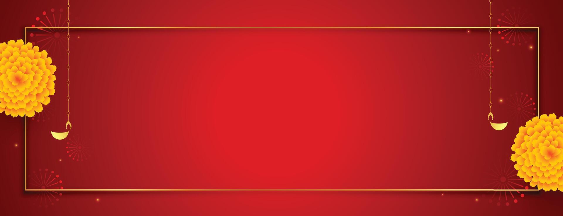 shubh deepavali rojo bandera con texto espacio y floral diseño vector