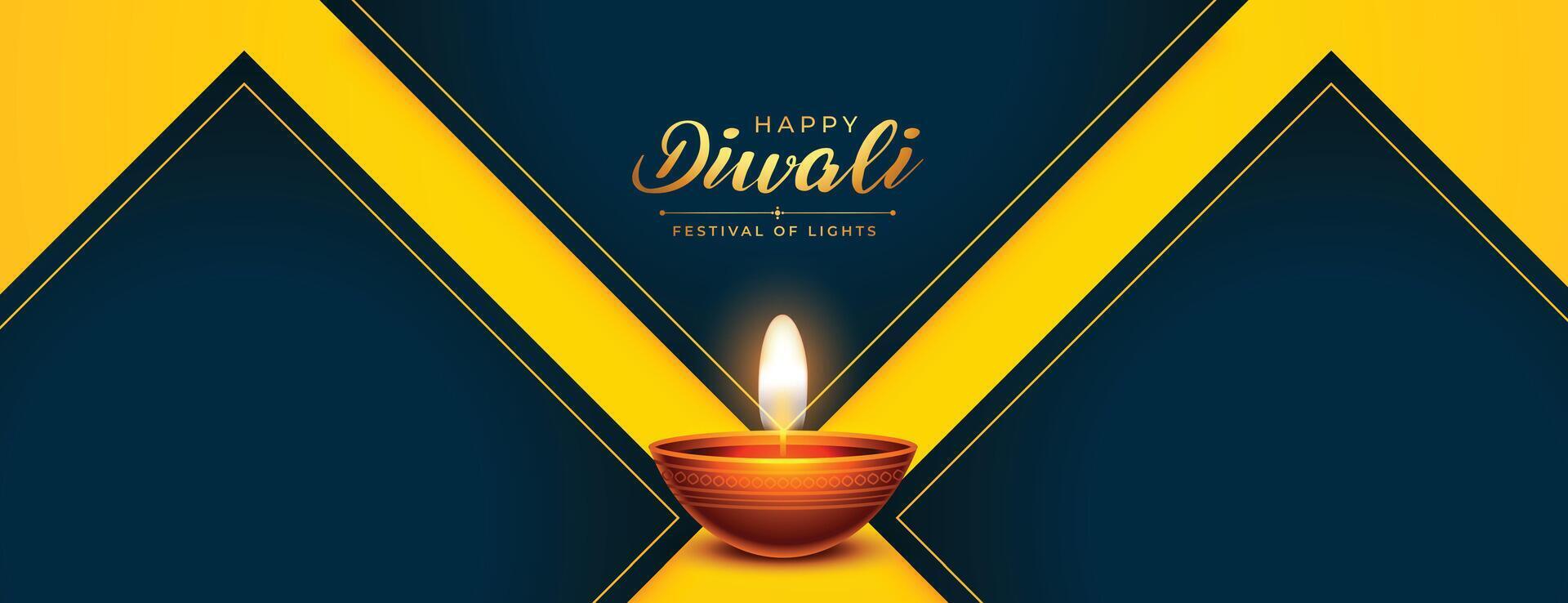stylish happy diwali festival banner with realistic oil lamp vector