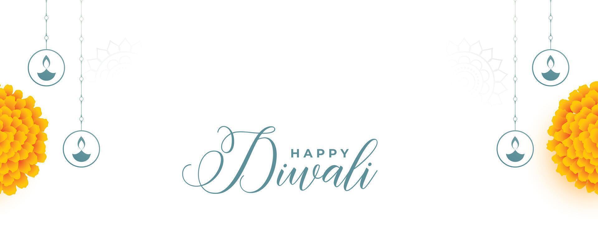 happy diwali wishes banner with floral design vector