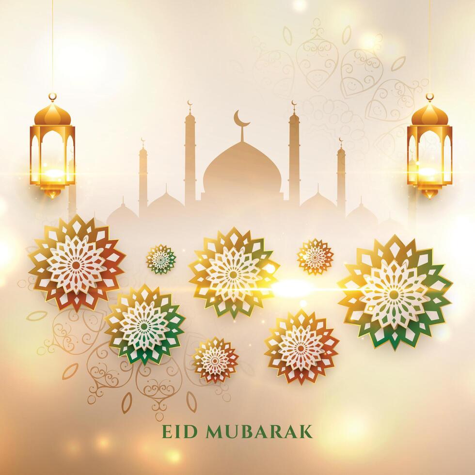 realistic eid mubarak holy islamic festival wishes greeting design vector