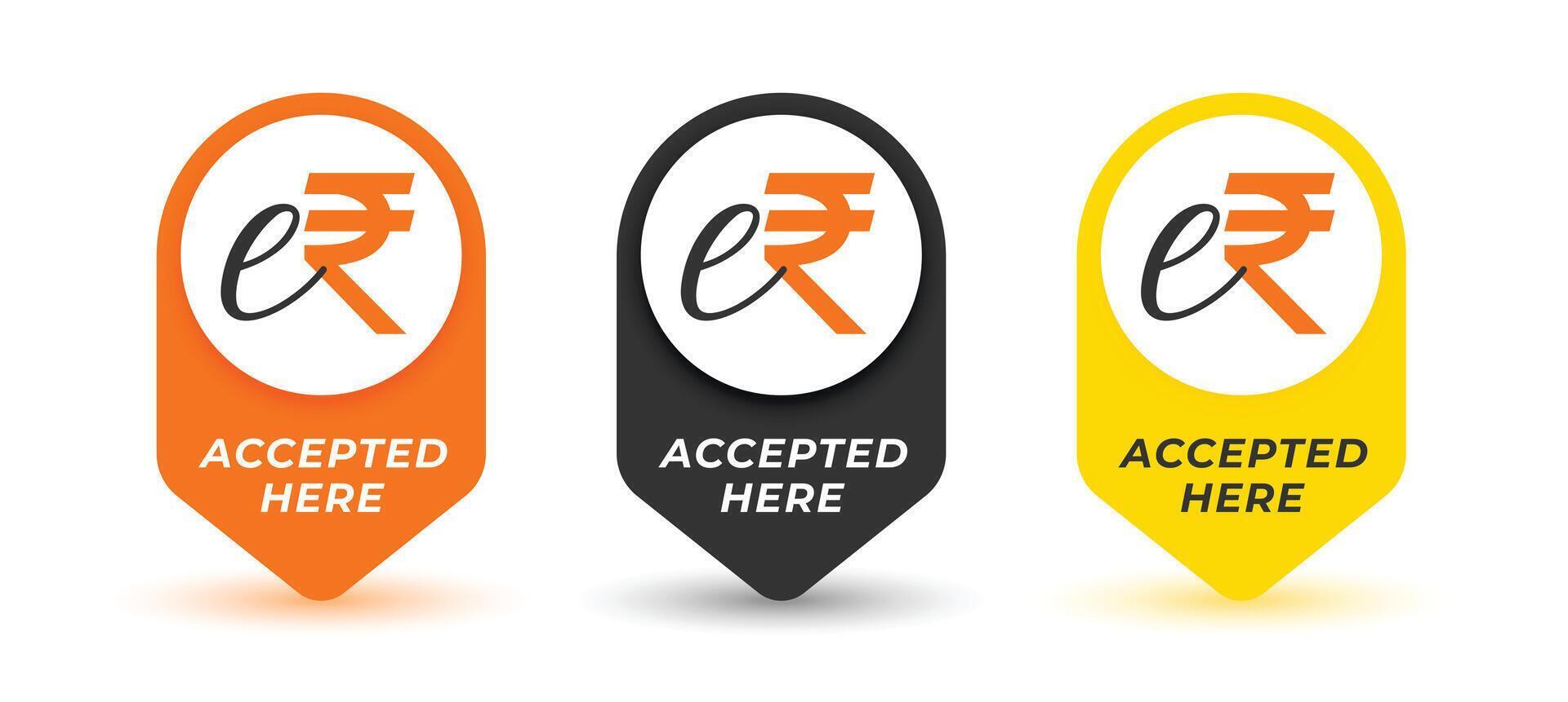set of indian erupi token accepted here tags for safe and secure payment vector