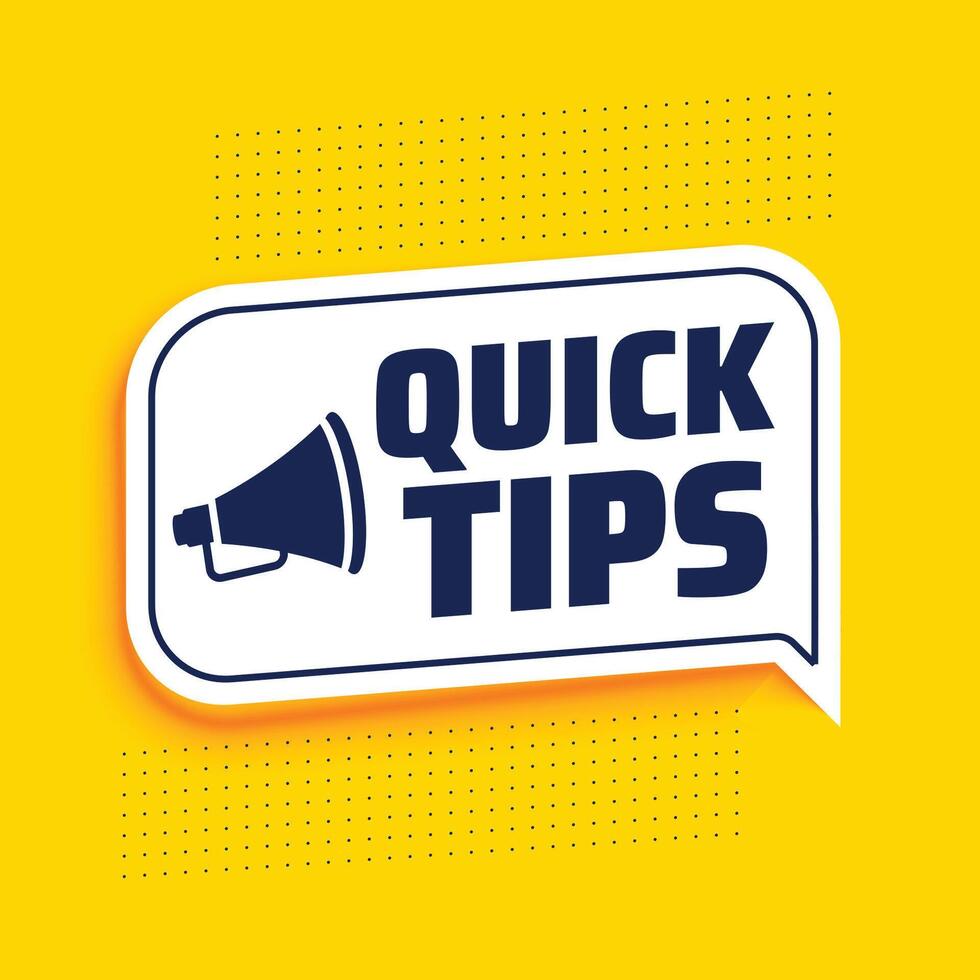 Quick tips advice with megaphone on yellow background vector