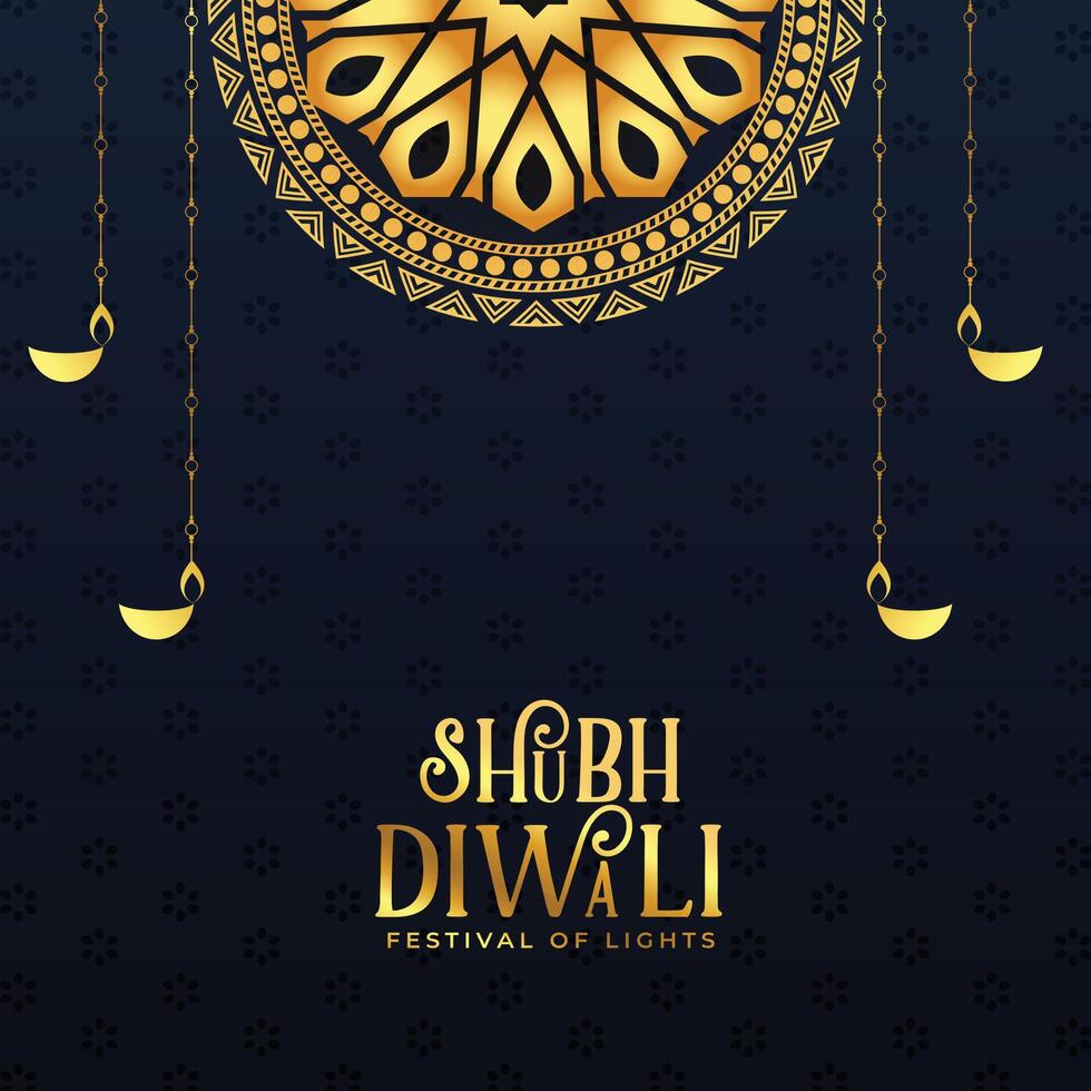 premium happy diwali background with hanging diya design vector