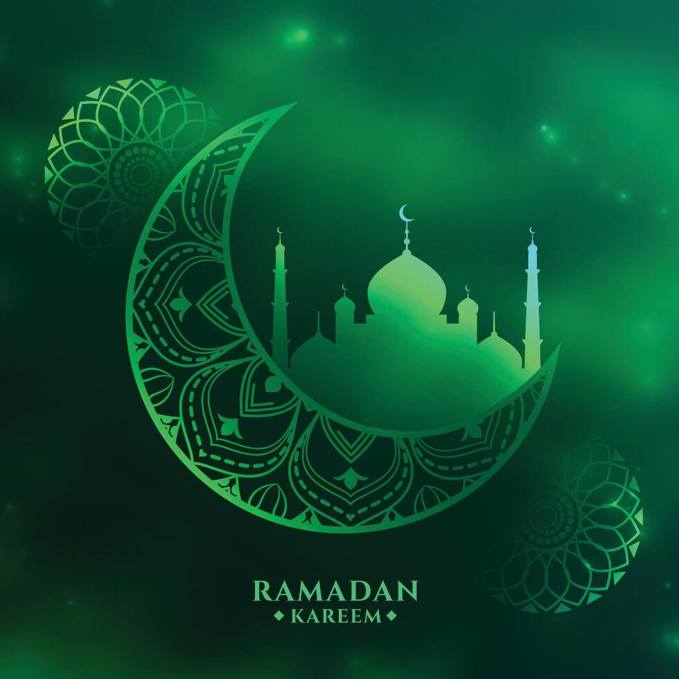 shiny ramadan kareem green festival greeting design vector