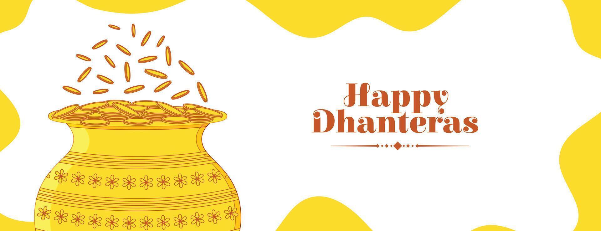 happy dhanteras festive wallpaper with pot and golden coin design vector
