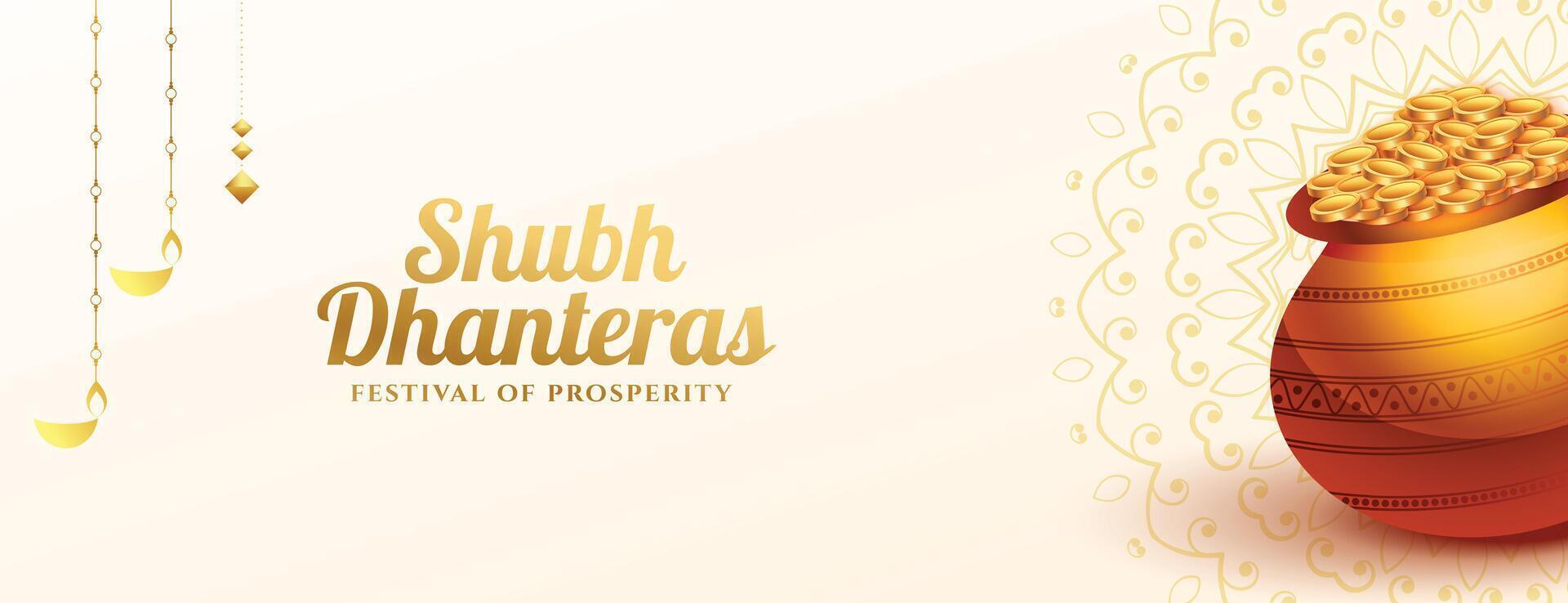 dorado moneda kalash para shubh Dhanteras saludo fondo de pantalla vector