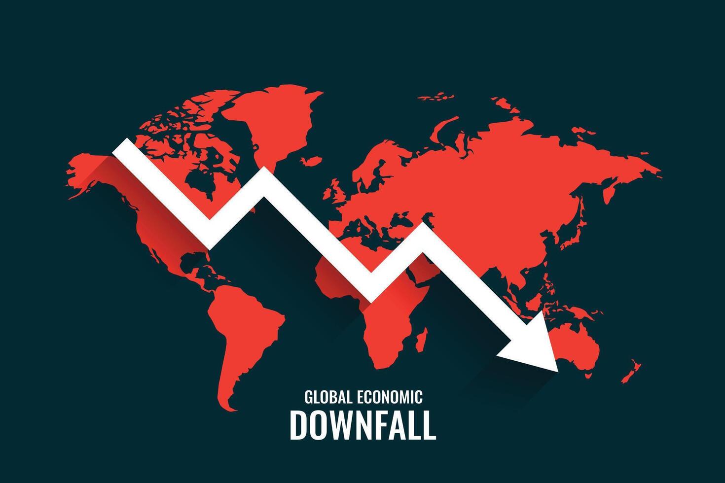 global business downfall with falling arrow and world map vector