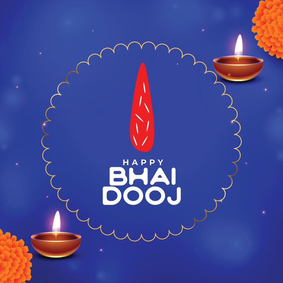 decorative bhai dooj religious background with oil lamp and zendu flower vector