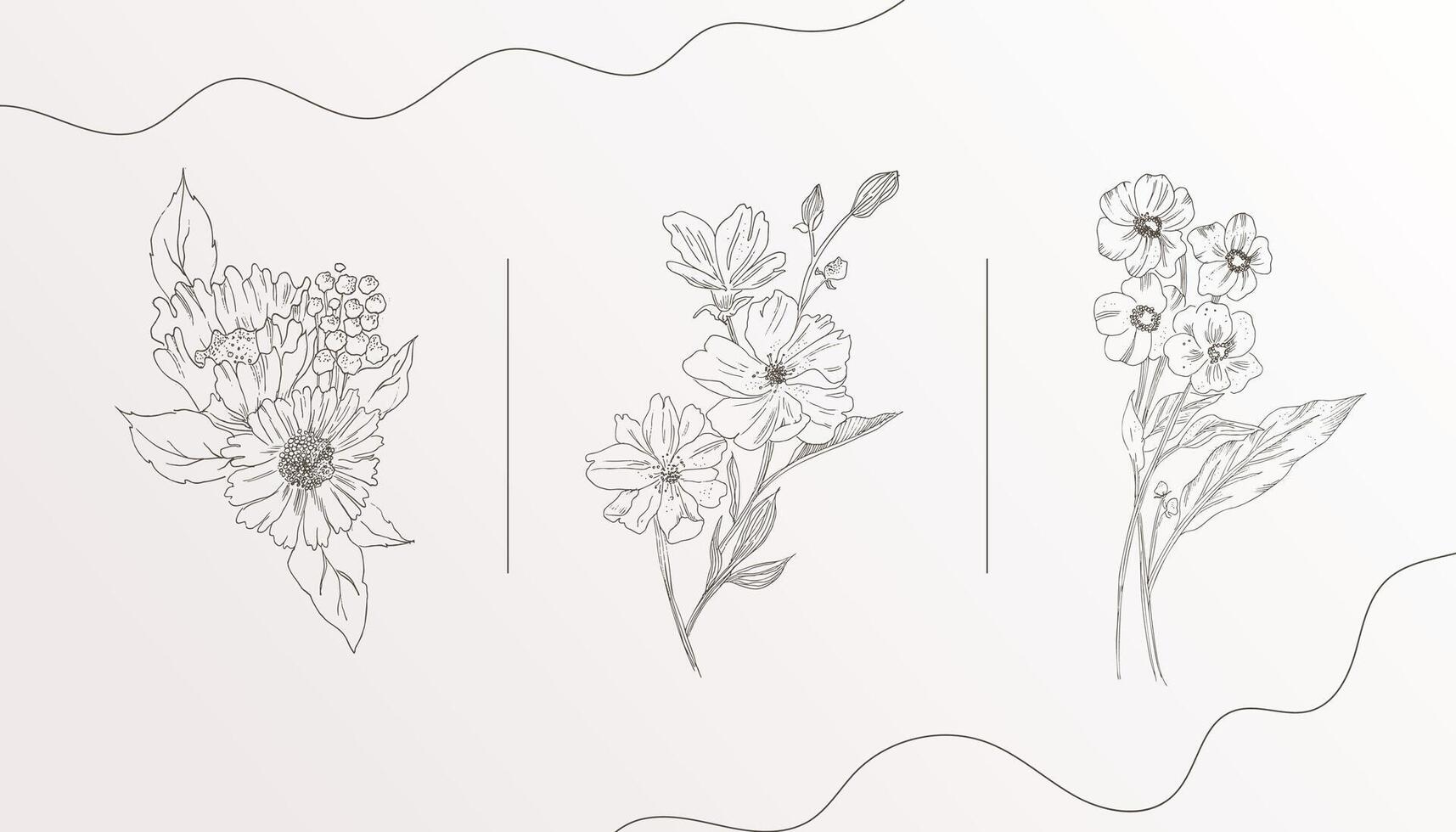 abstract hand drawn organic floral design banner in pack vector