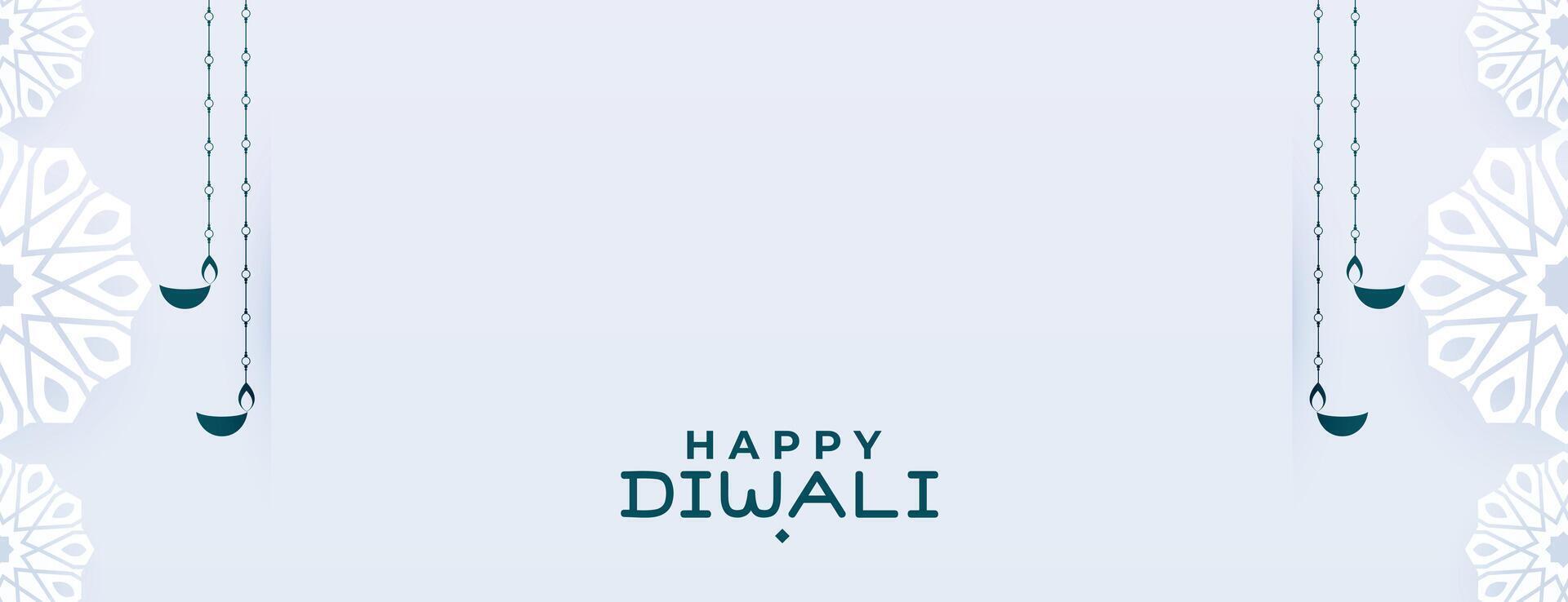 minimal happy diwali event banner with hanging diya design vector