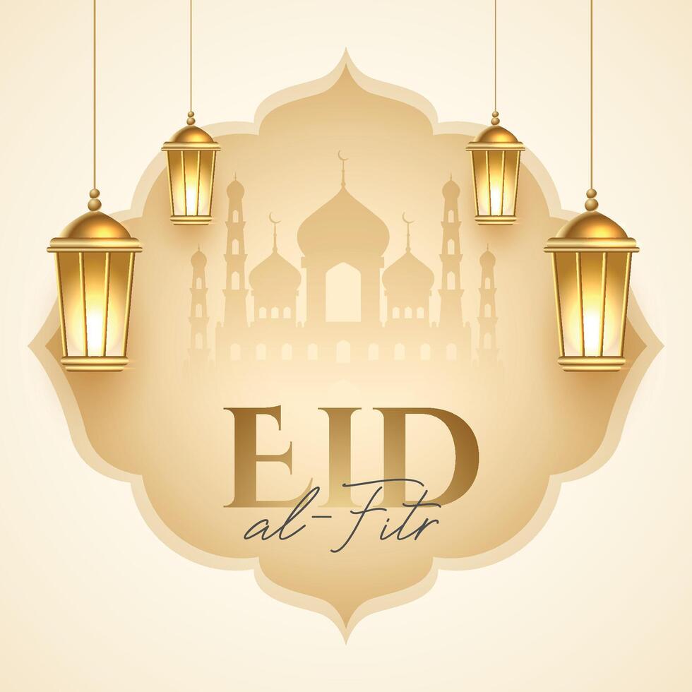 eid al fitr eve holiday background with lantern decor vector