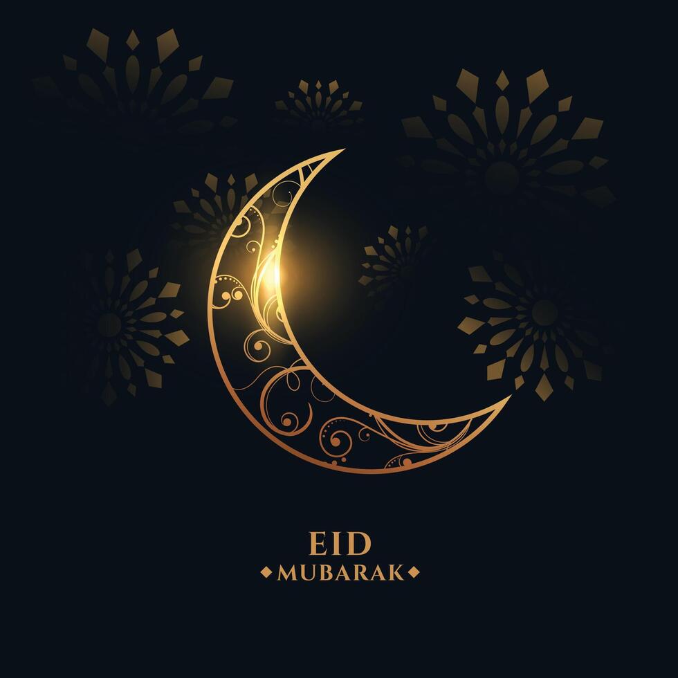 arabic decorative moon eid mubarrak golden premium greeting design vector