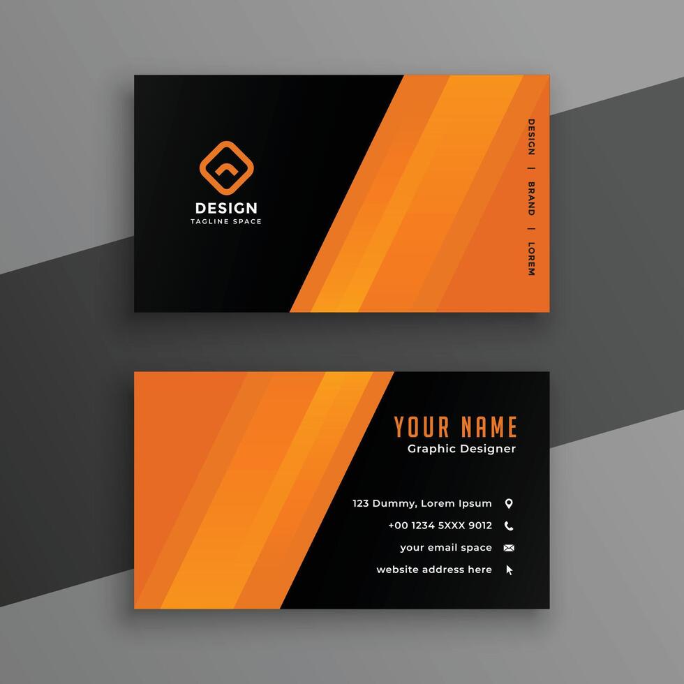 professional black and orange business card in simple style vector