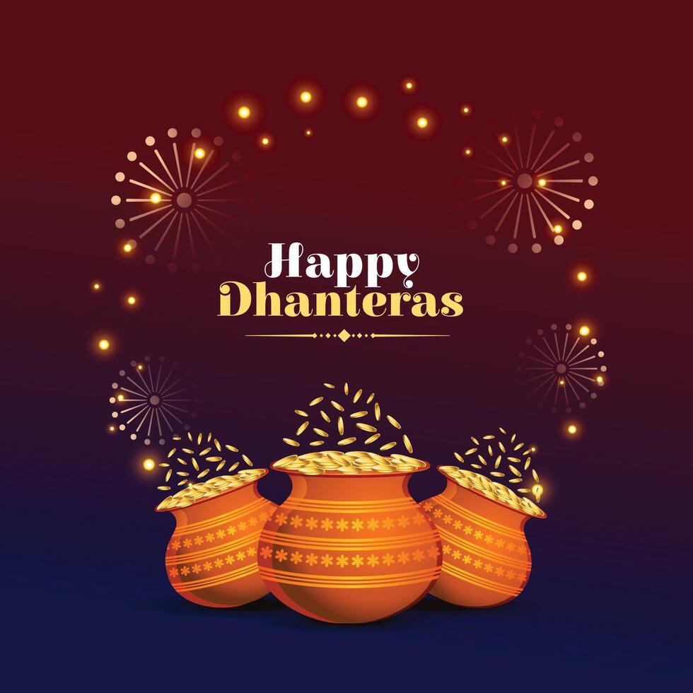 decorative indian festival happy dhanteras greeting card with firework design vector