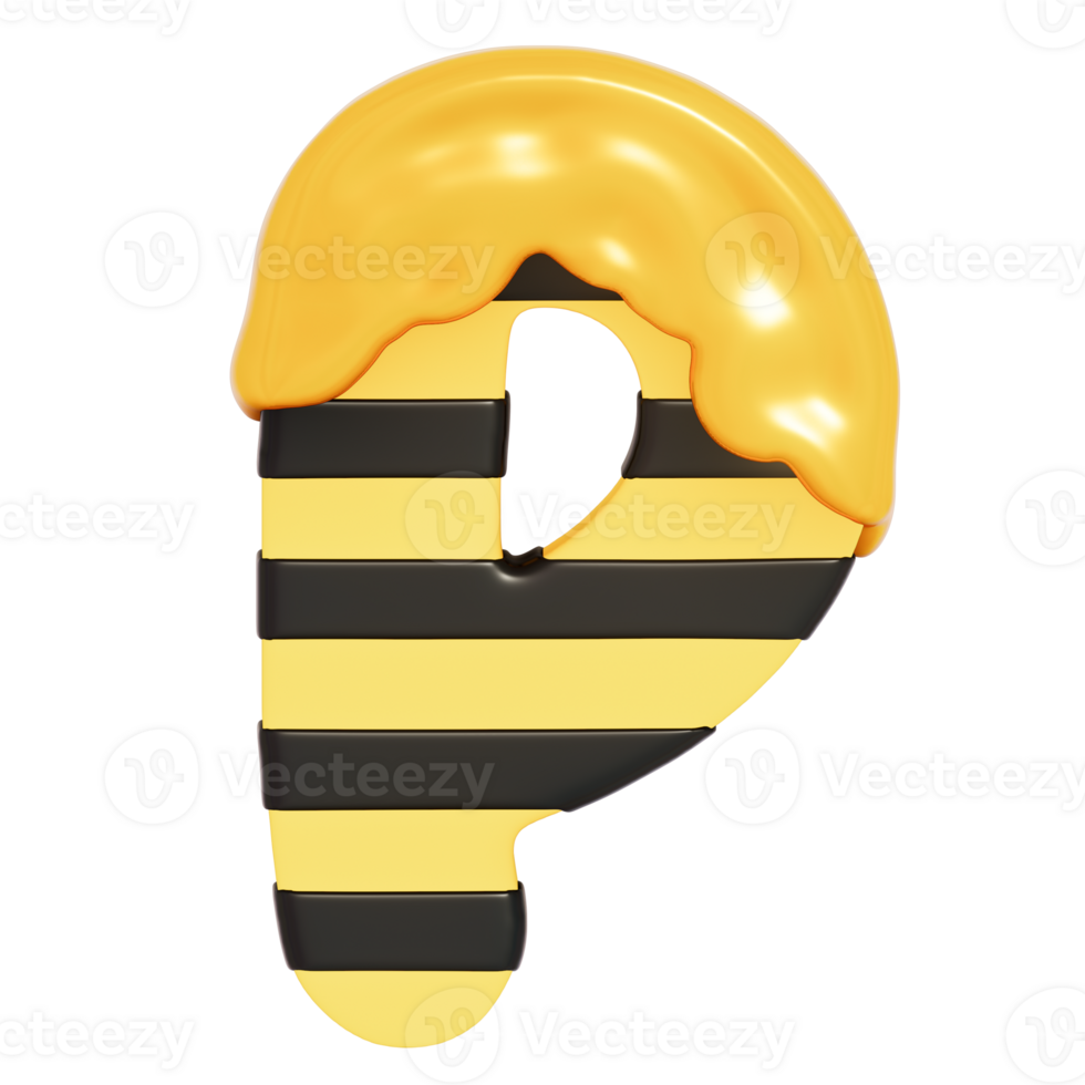 Honey Bee alphabet , P on transparent background , 3D Rendering png