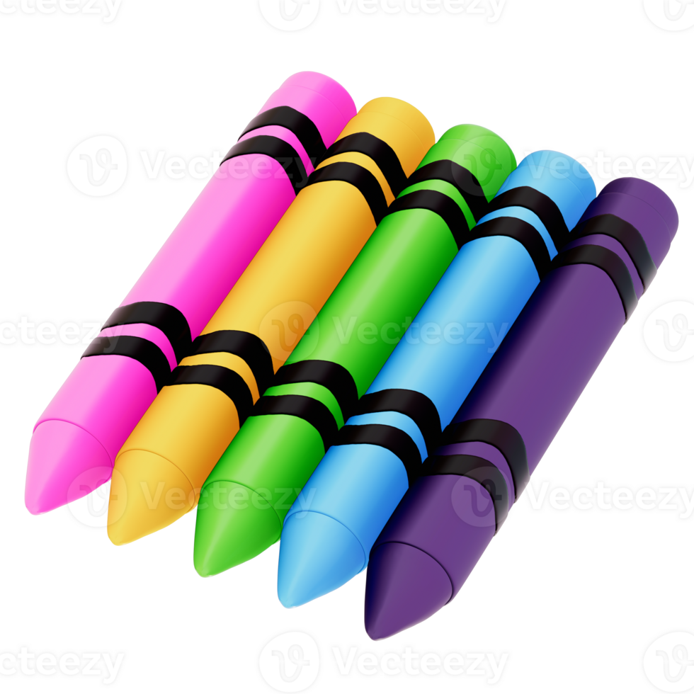 Art supplies for teacher's day Clipart, Crayon , back to school on transparent background, 3D Rendering png