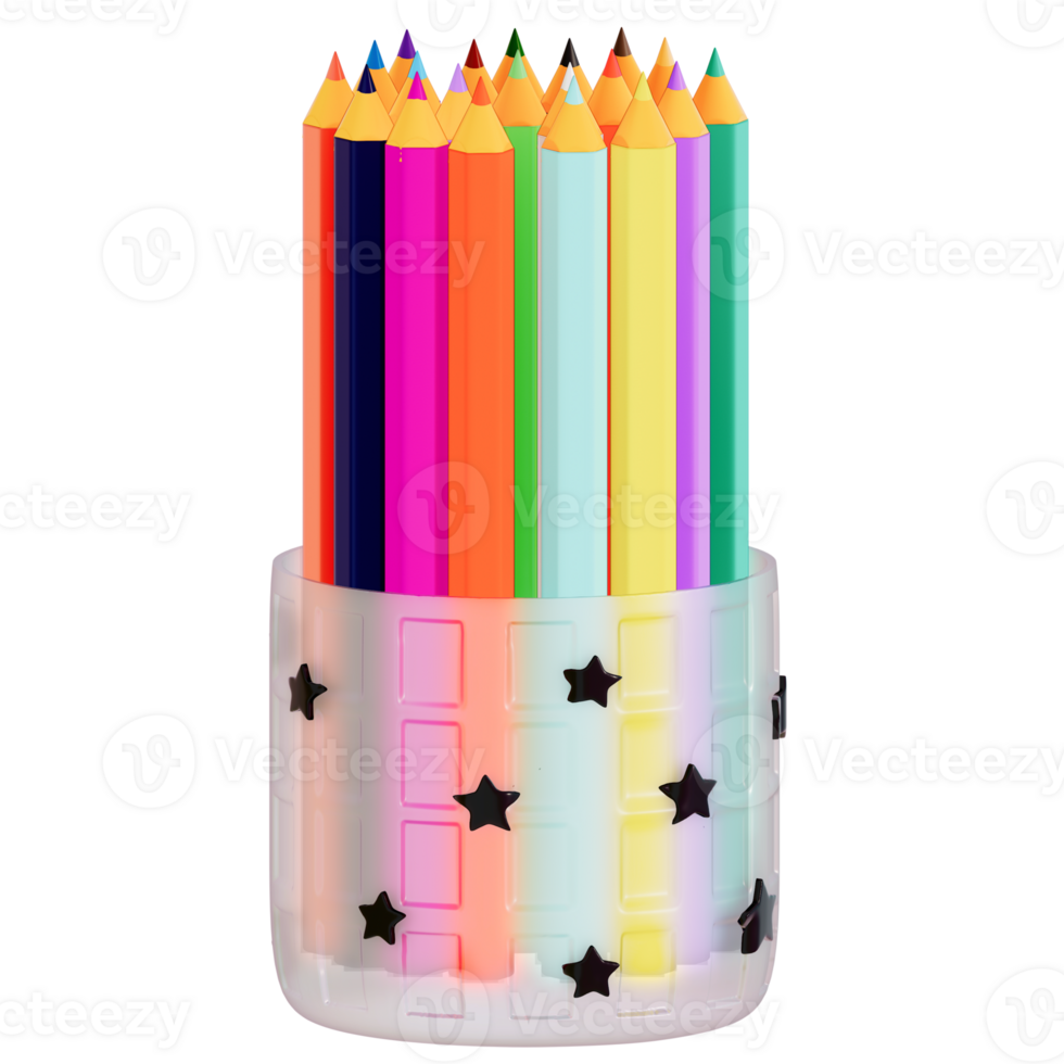 Art supplies for teacher's day Clipart, Colorful Pencils Set , back to school on transparent background, 3D Rendering png