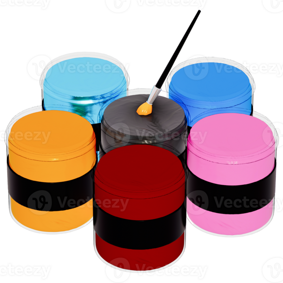 Art supplies for teacher's day Clipart, Gouache Paint Pot , back to school on transparent background, 3D Rendering png