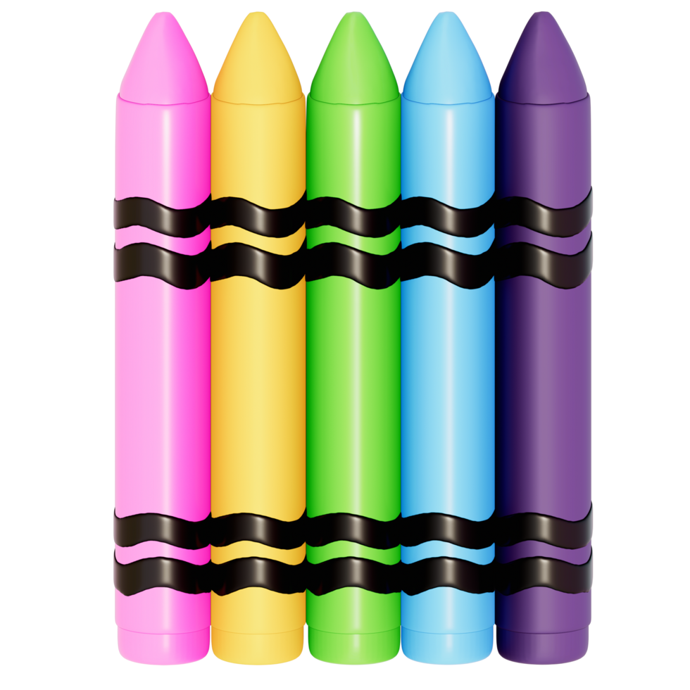 Art supplies for teacher's day Clipart, Crayon , back to school on transparent background, 3D Rendering png