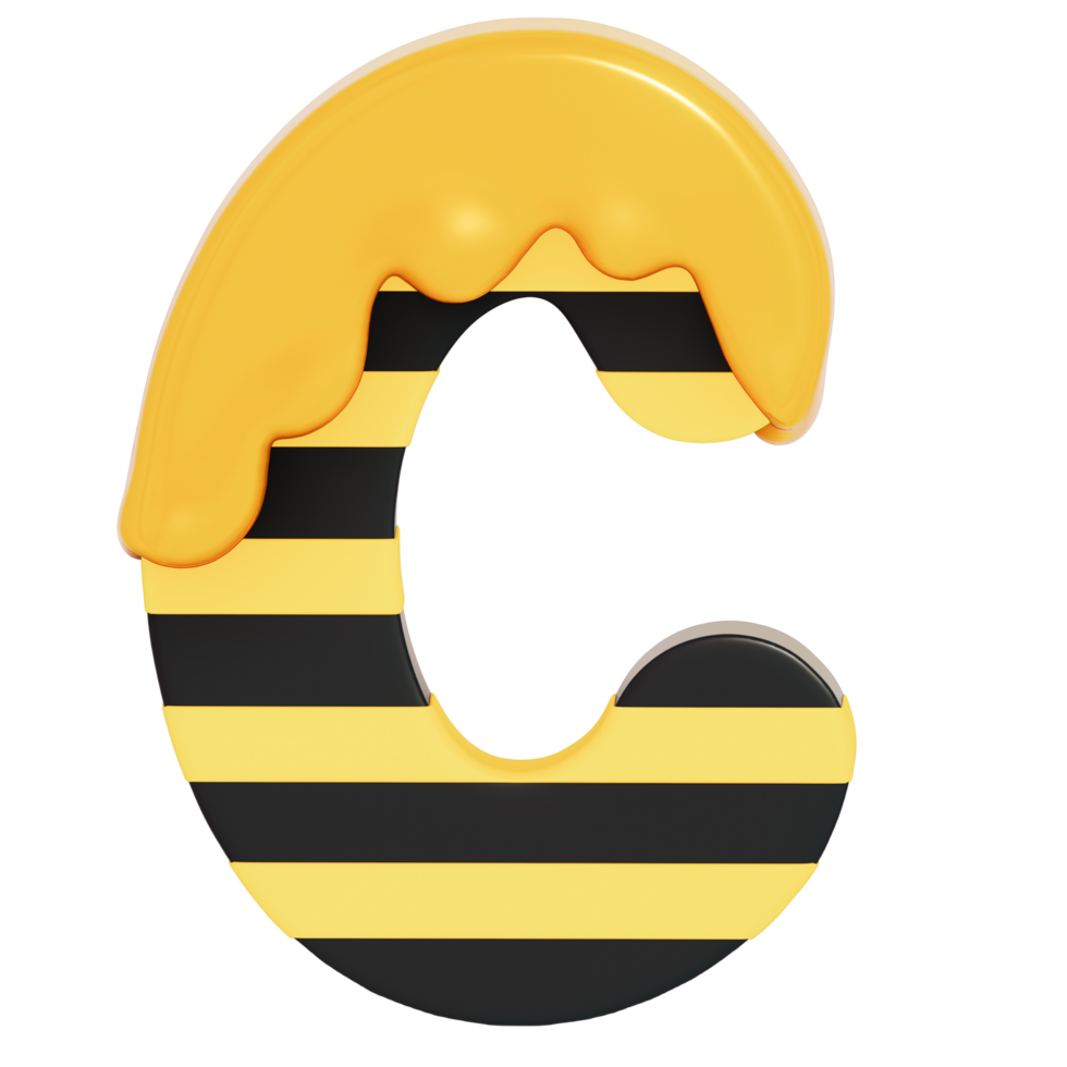 Honey Bee alphabet , C on transparent background , 3D Rendering png