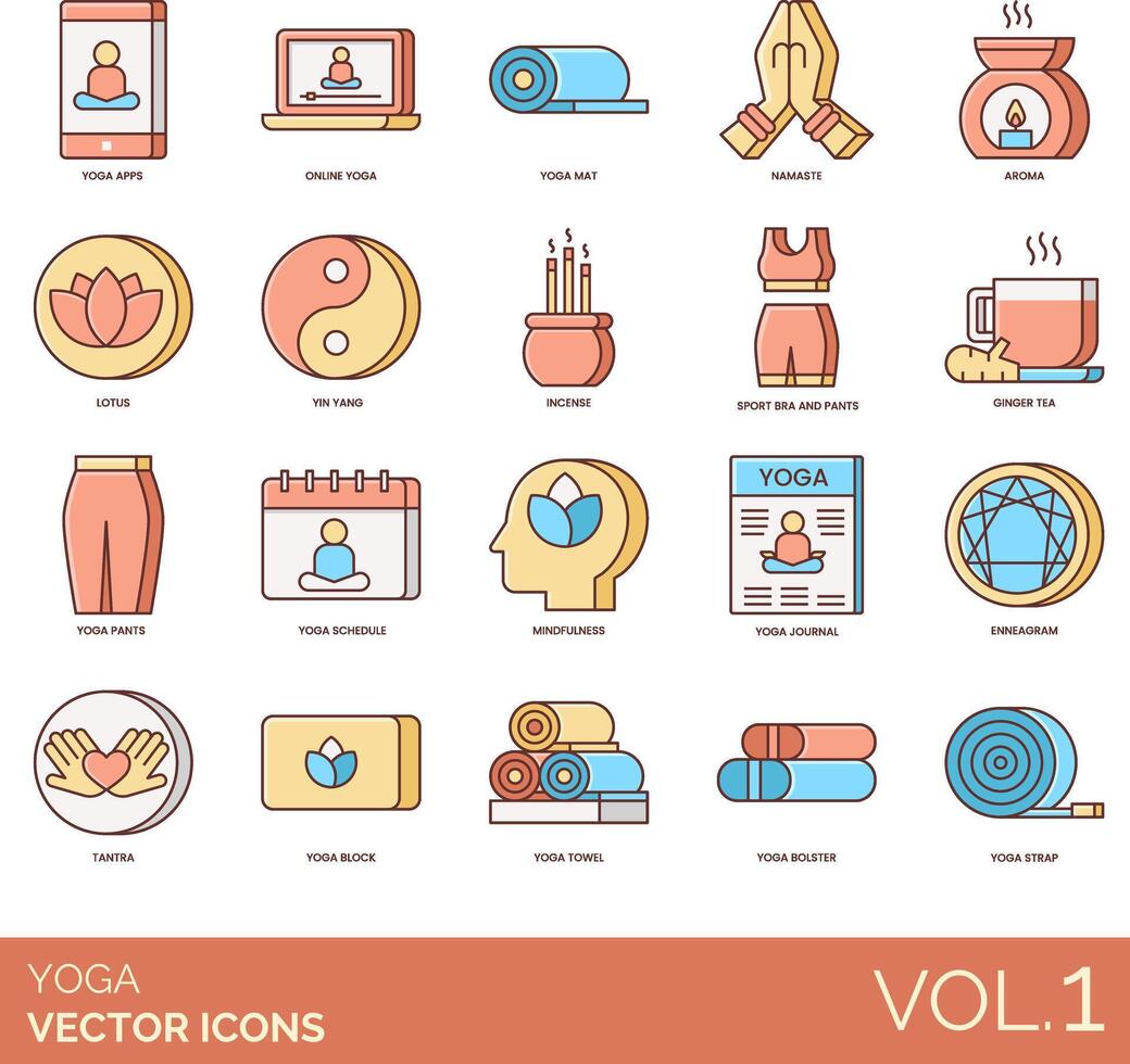 yoga icons set vector