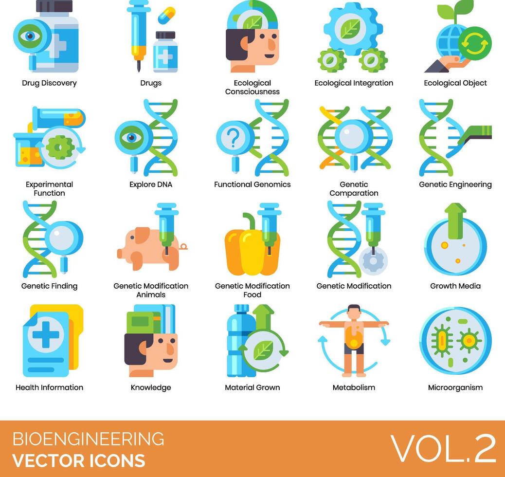 bioengineering icons set vector