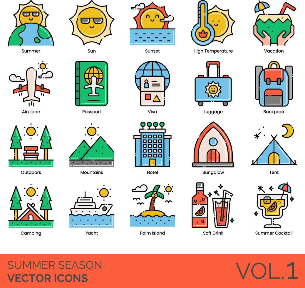 summer season icons vector