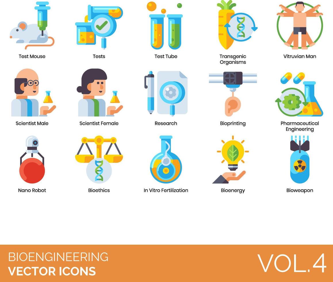 conjunto de iconos de bioingeniería vector
