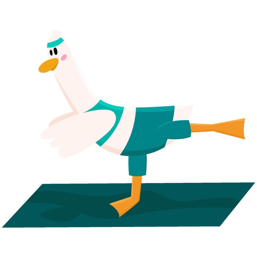 Cute goose in yoga pose. Goose workout fitness, aerobic and exercises.  But first, yoga. vector