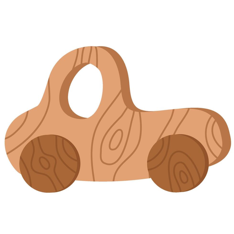Baby wooden rattle car. Baby wooden toy . Baby rattle in scandinavian style concept. vector