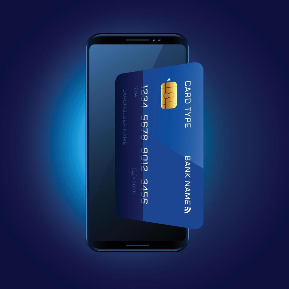 credit card coming out of mobile concept background vector