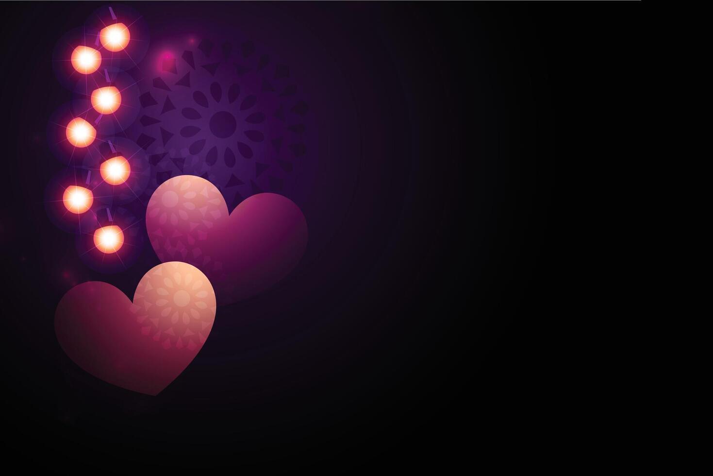 valentines day card with light effect and two hearts vector