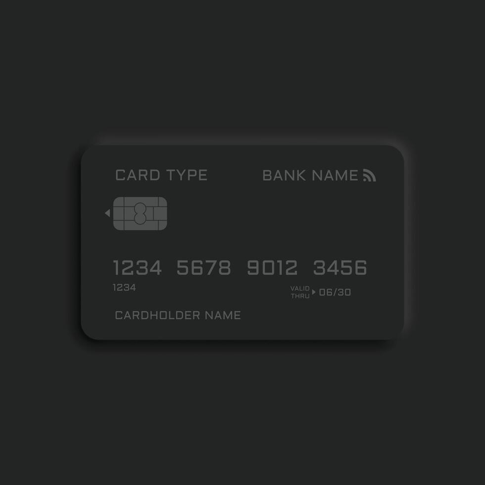 neumorphic black credit card template design vector