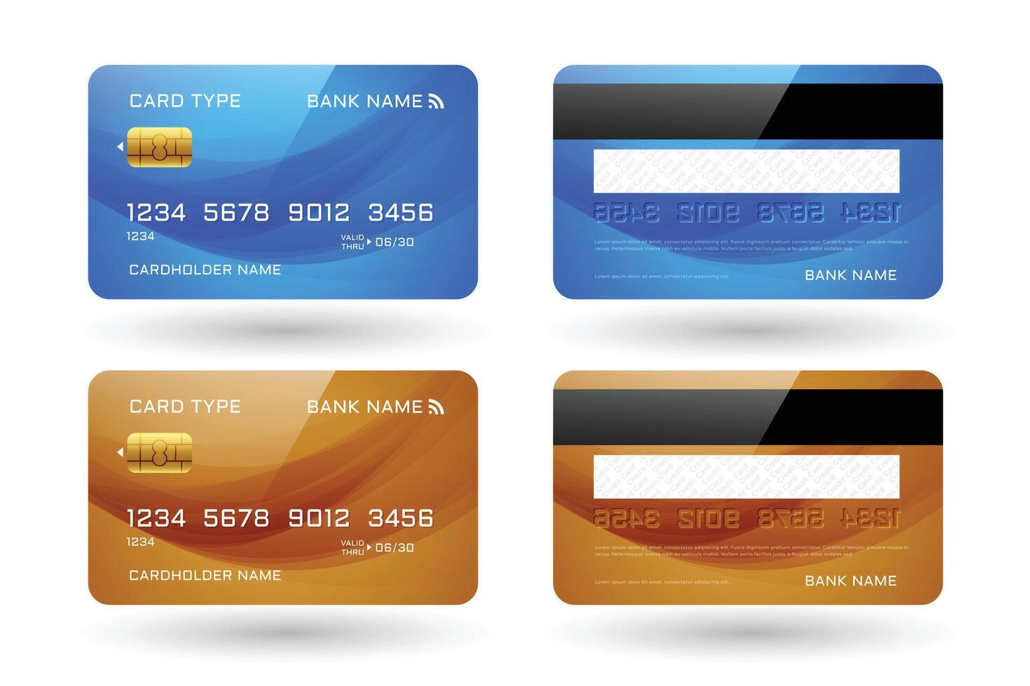 credit cards mockup template set vector