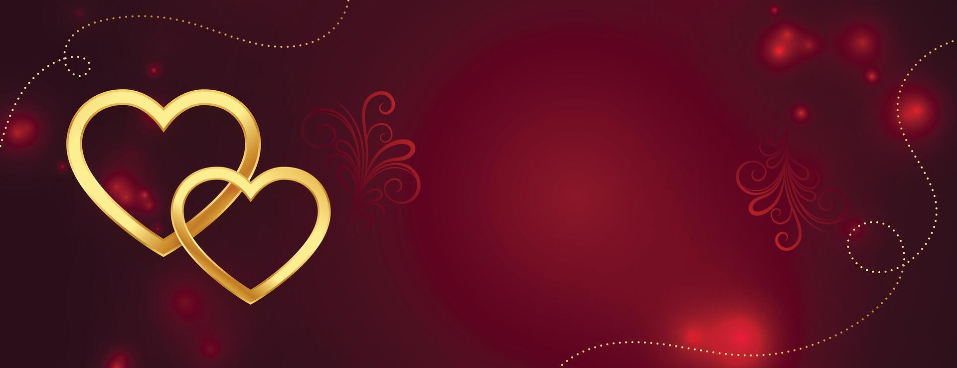 red golden hearts rings valentine day shiny banner design vector