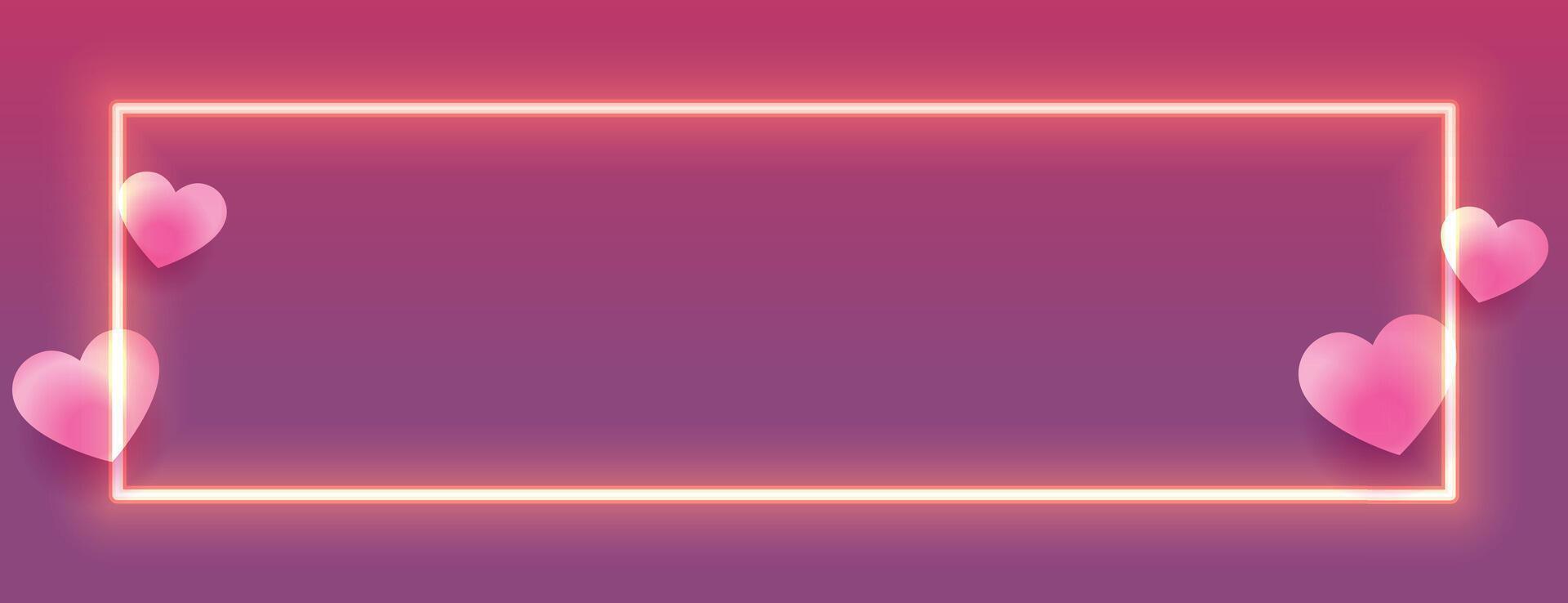 hearts on neon frame valentines day banner with text space vector