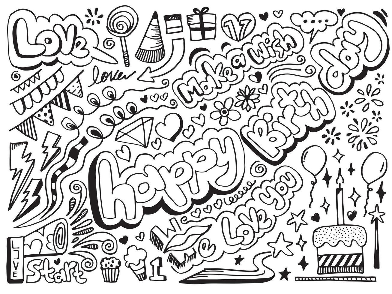 Hand drawing styles for birth day party. vector