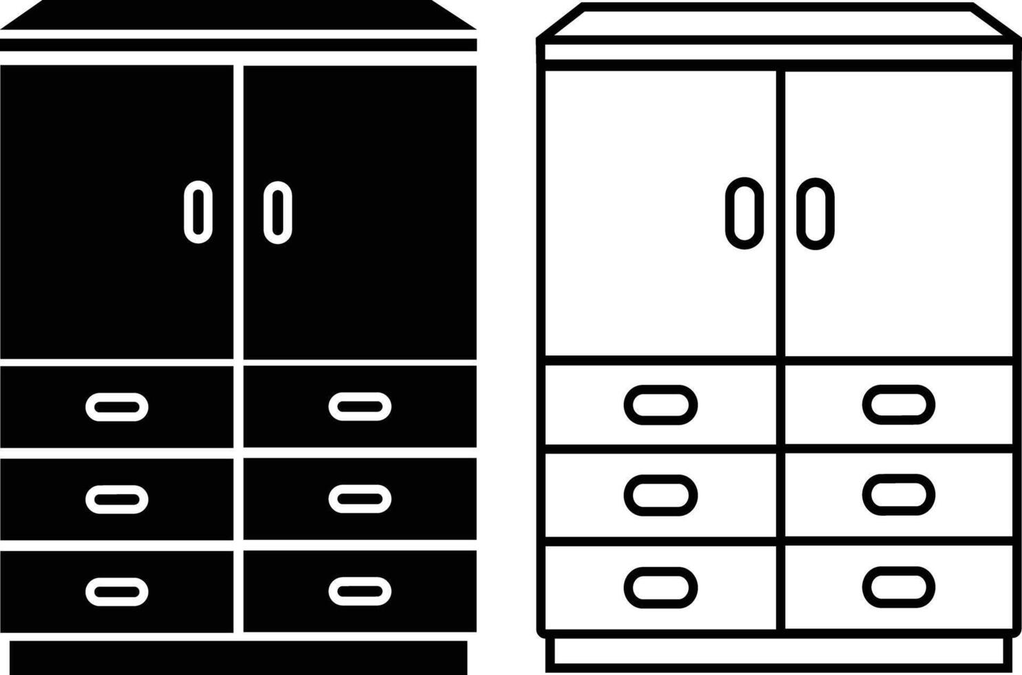 Wardrobe Cabinet Icon in flat, line set. isolated on Button with personal locker Room storage for different things sign symbol of wood Furniture design vector for apps website