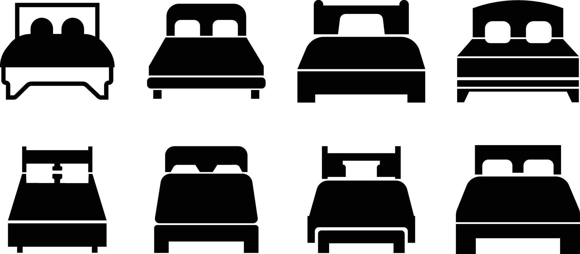 Bed icon in flat style set. isolated on sign, symbol of furniture use for sleep night in hotel, hospital and home Accommodation double bed vector for apps and website