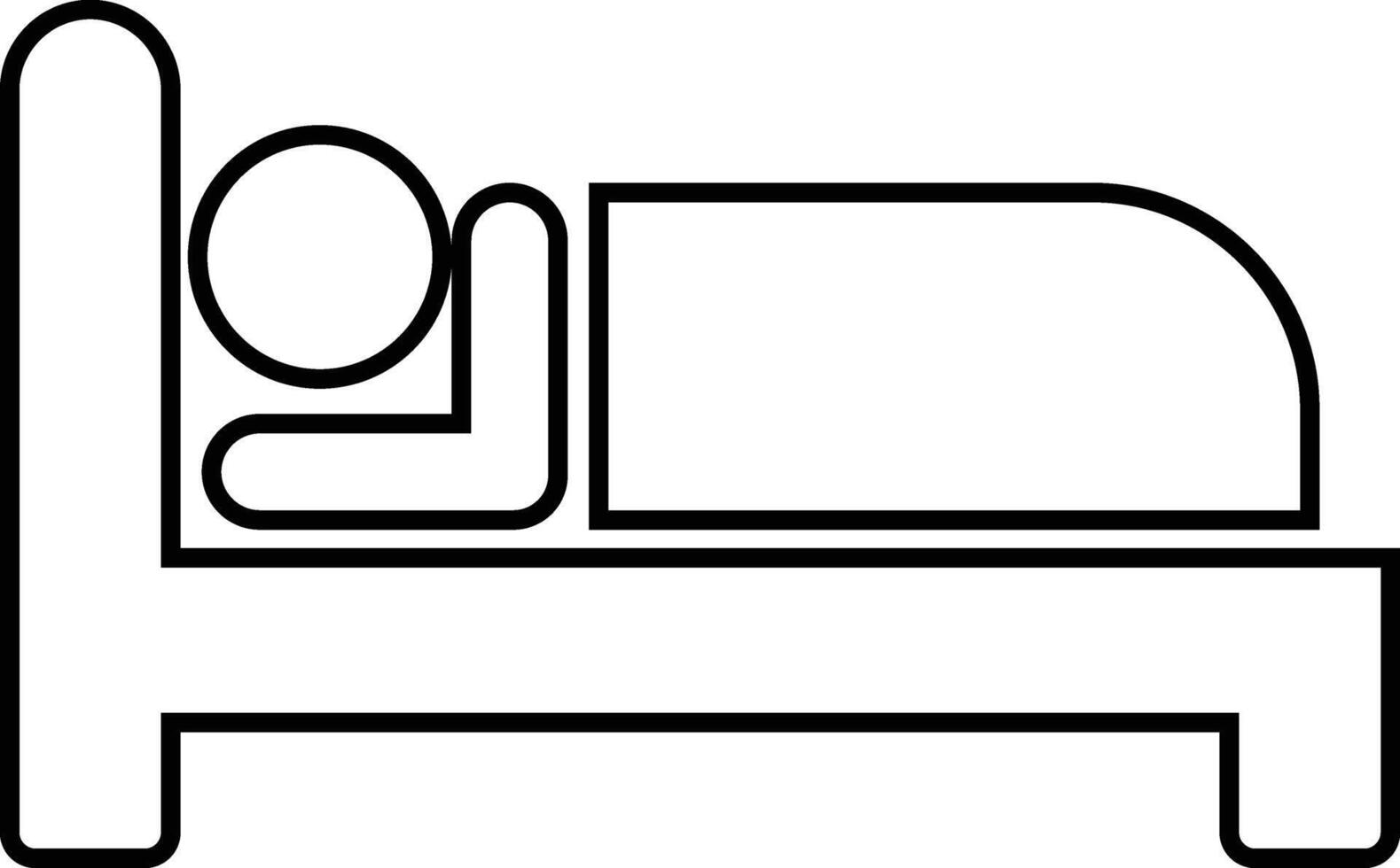 dormido hombre en cama icono en línea. aislado en hombre acostado en cama teniendo un sueño concepto modelo. símbolo alojamiento para hotel, Albergue, motel. vector para aplicaciones sitio web