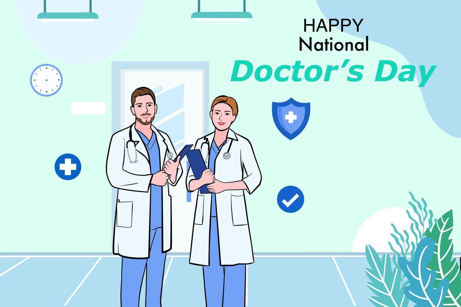 Vector banner of National Doctors Day. International holiday, congratulations.