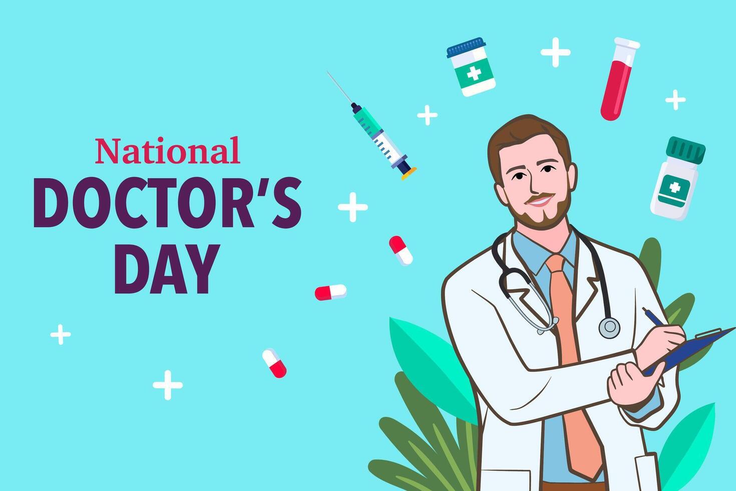 Vector banner of National Doctors Day. International holiday, congratulations.