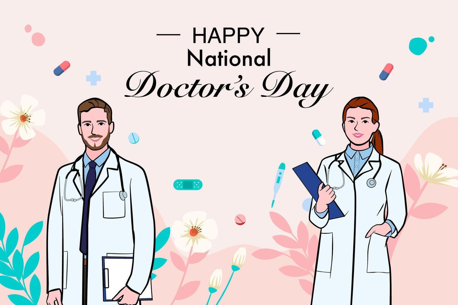 Vector banner of National Doctors Day. International holiday, congratulations.