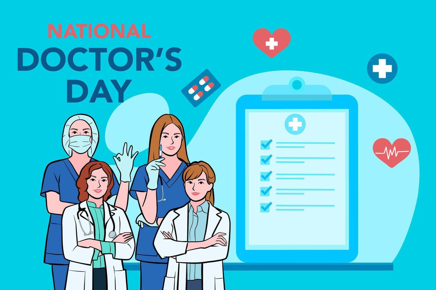 Vector banner of National Doctors Day. International holiday, congratulations.