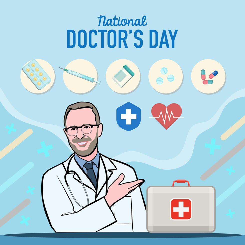 Vector banner of National Doctors Day. International holiday, congratulations.